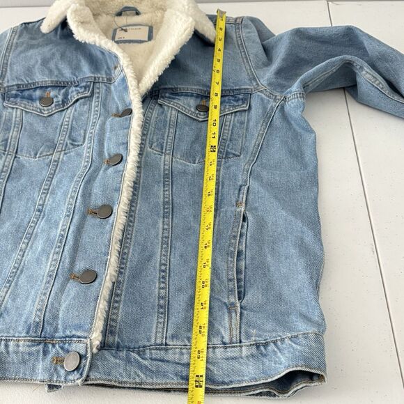 Asos Sz 2 Oversized Sherpa Neckline Faux Fur Trucker Jean Borg Denim Jacket - Picture 11 of 13